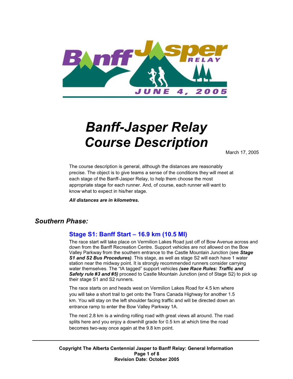 Banff-Jasper Relay Course Description March 17, 2005