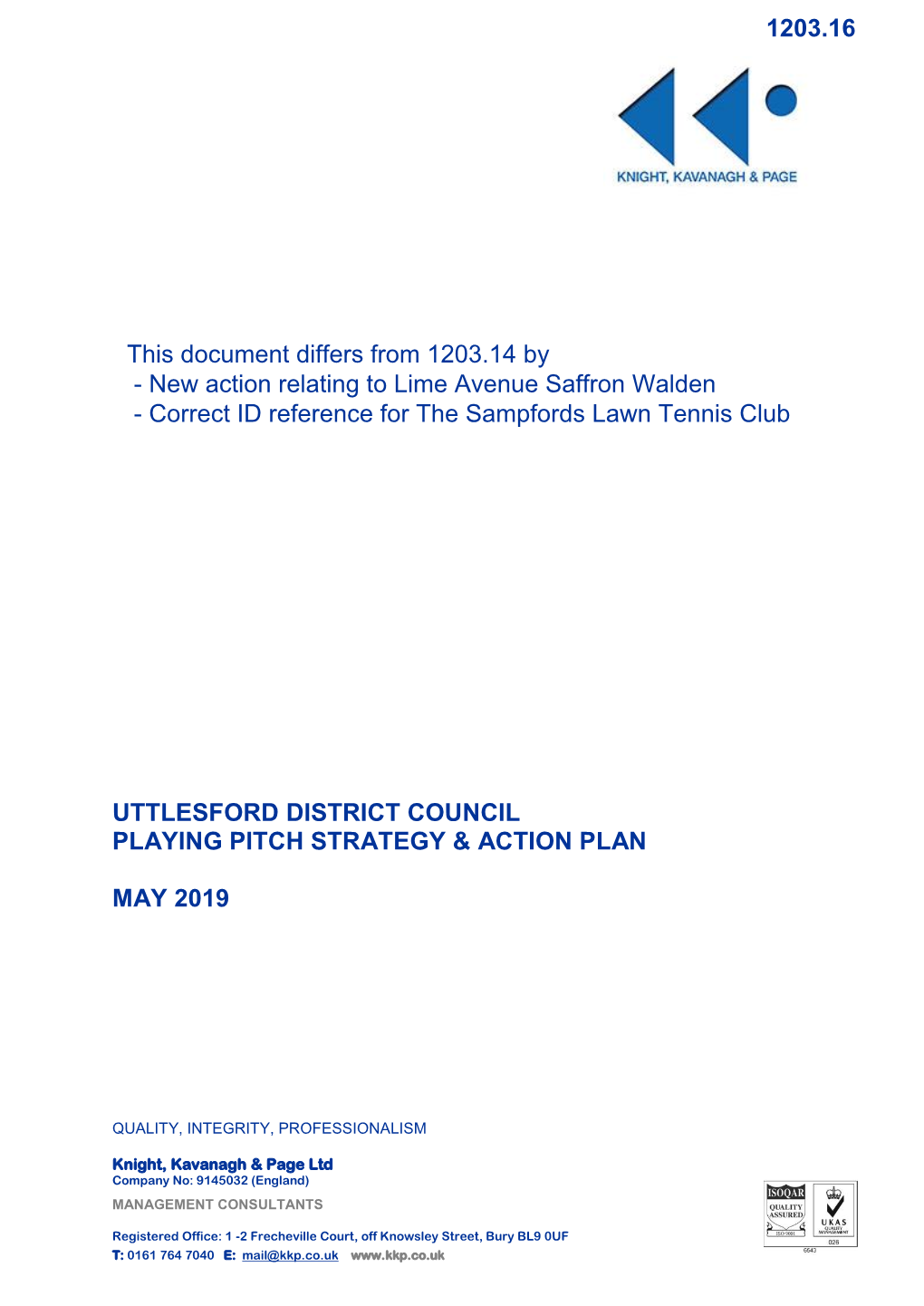Uttlesford District Council Playing Pitch Strategy & Action Plan