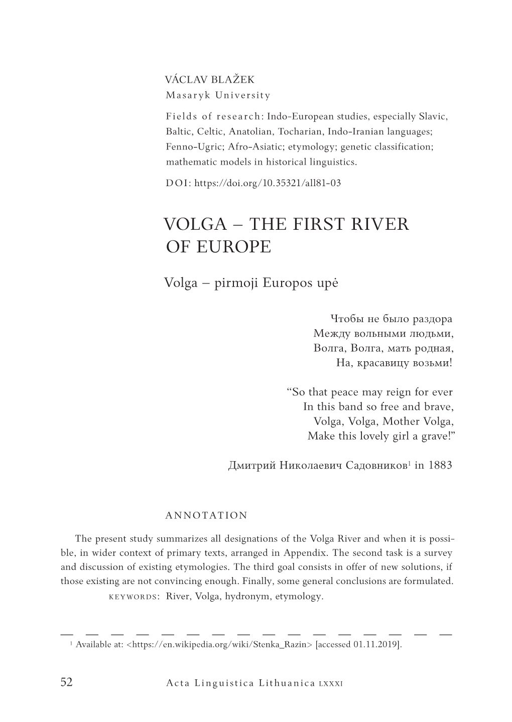 Volga – the First River of Europe