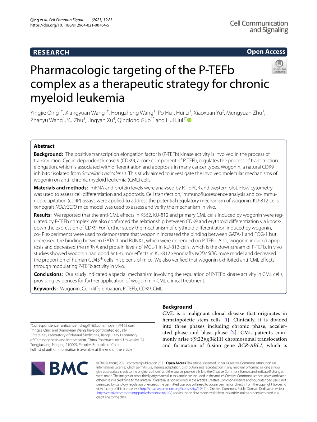 Pharmacologic Targeting of the P-Tefb Complex As a Therapeutic