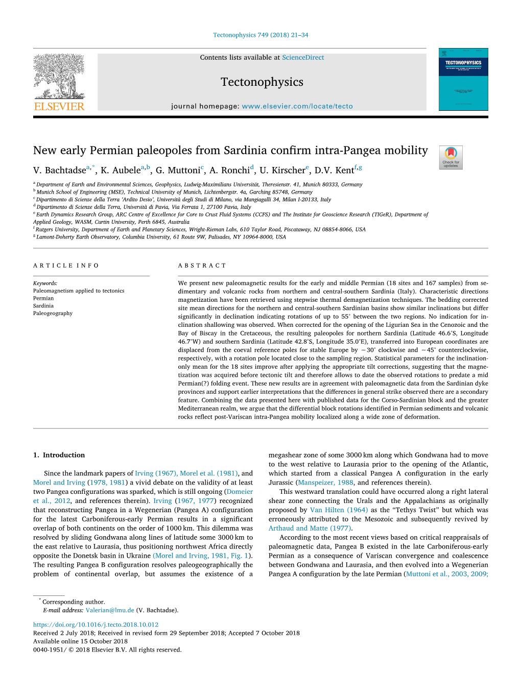 New Early Permian Paleopoles from Sardinia Confirm Intra-Pangea