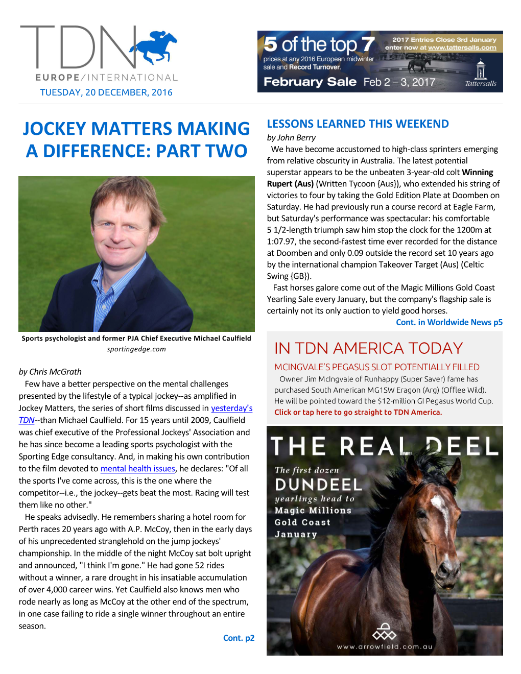 Jockey Matters Making a Difference: Part Two Cont