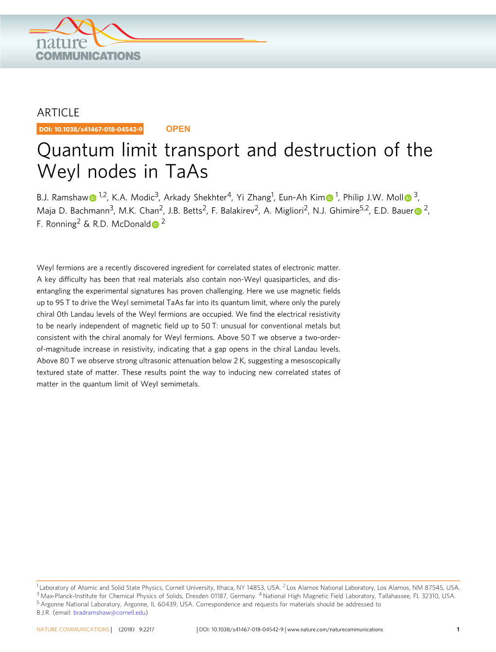 Quantum Limit Transport and Destruction of the Weyl Nodes in Taas