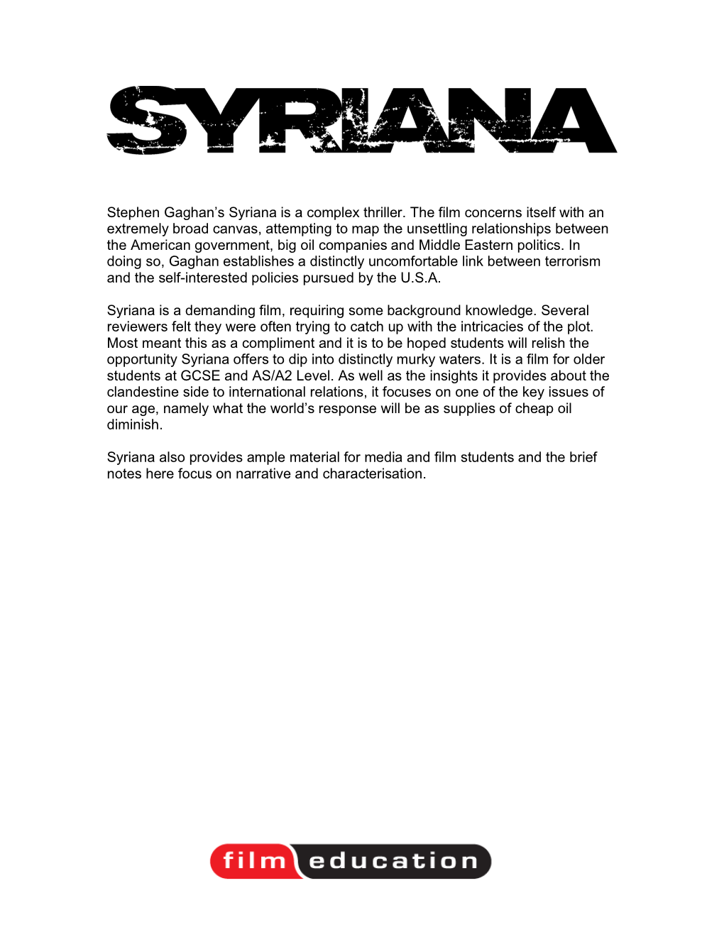 Syriana Study Guide