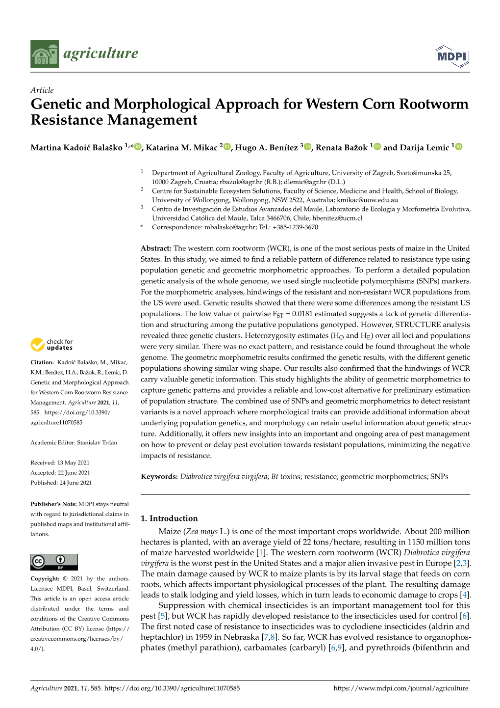 Genetic and Morphological Approach for Western Corn Rootworm Resistance Management