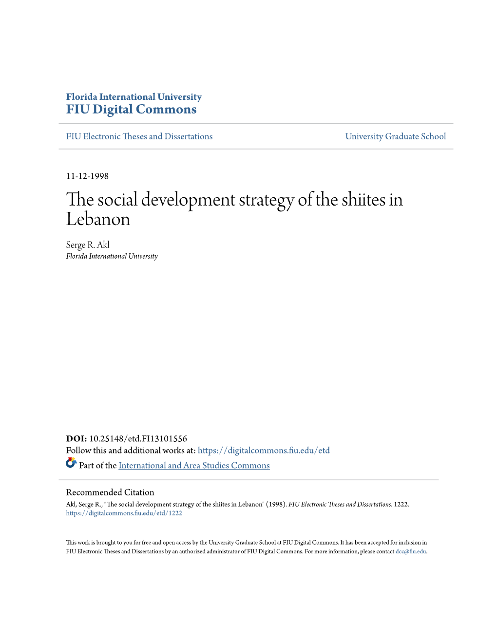 The Social Development Strategy of the Shiites in Lebanon Serge R
