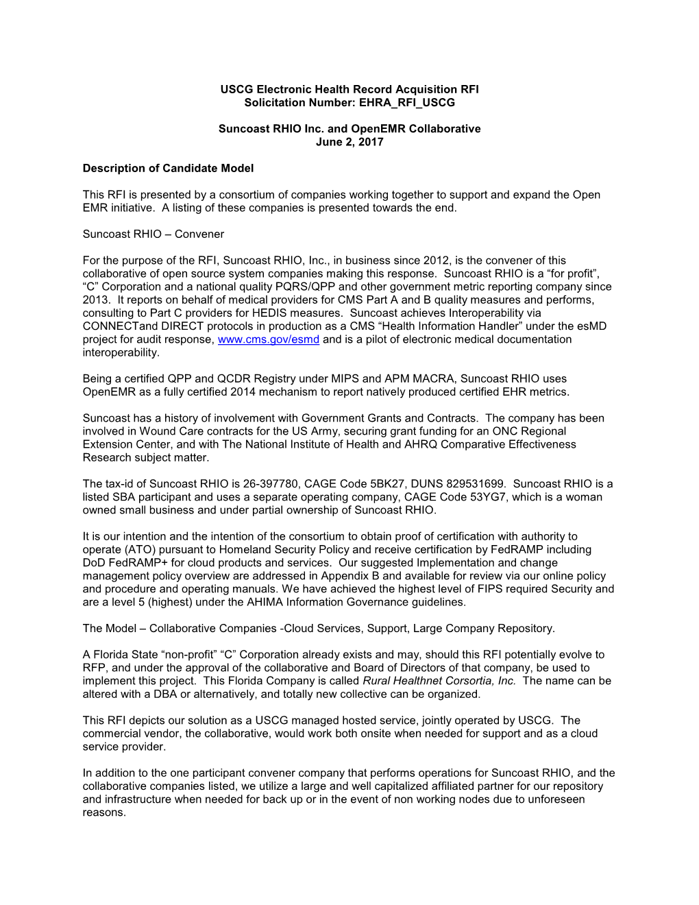 USCG Electronic Health Record Acquisition RFI Solicitation Number: EHRA RFI USCG