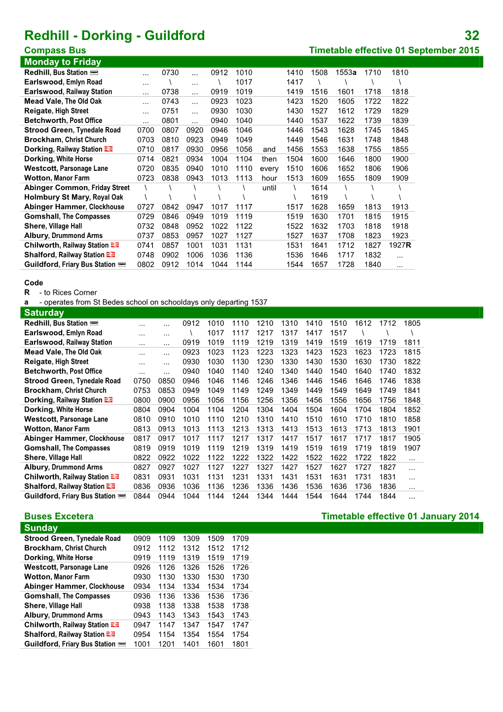 Surrey County Council A4 Portrait Timetable