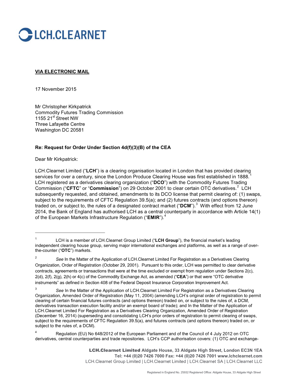 LCH.Clearnet Ltd. 4D(F) Request 11-17-15