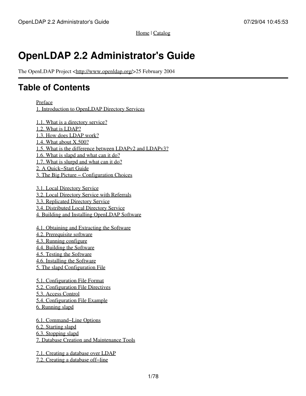 Openldap 2.2 Administrator's Guide 07/29/04 10:45:53 Home | Catalog