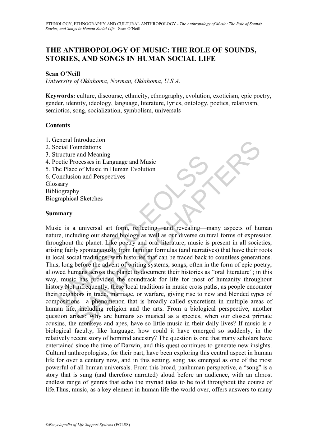 The Anthropology of Music: the Role of Sounds, Stories, and Songs in Human Social Life - Sean O‘Neill