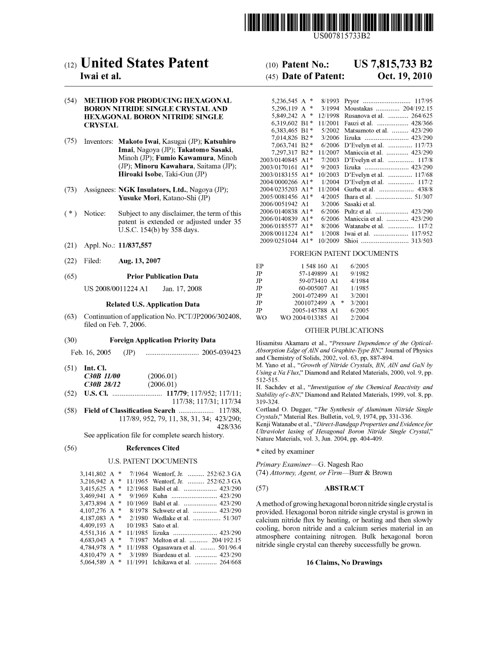 (12) United States Patent (10) Patent No.: US 7,815,733 B2 Iwai Et Al