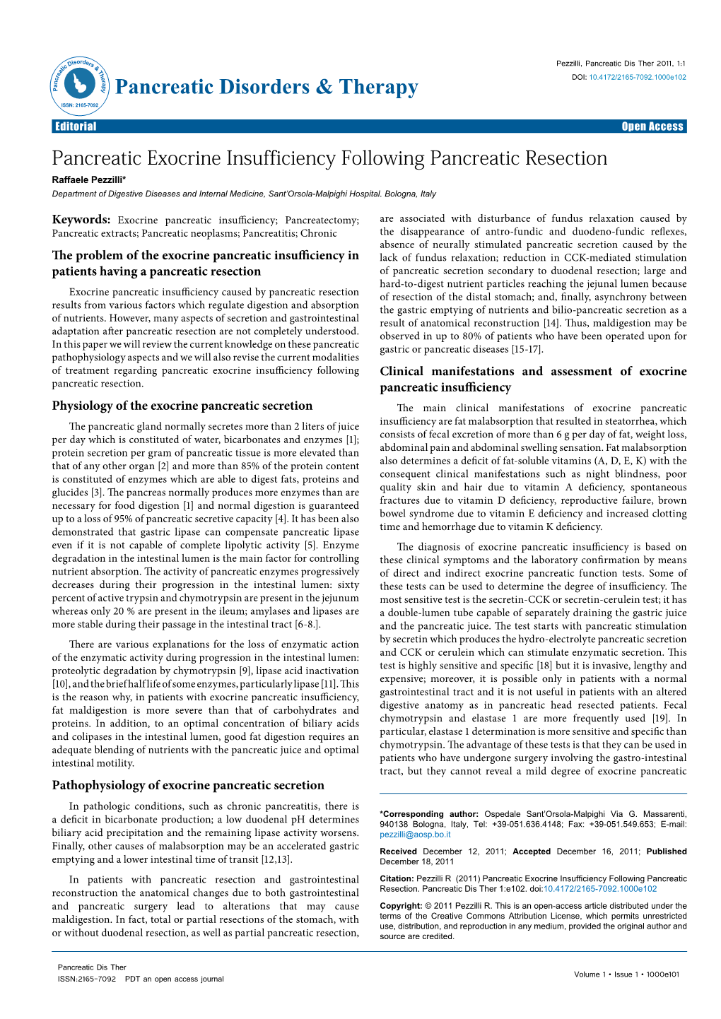 Pancreatic Exocrine Insufficiency Following Pancreatic Resection