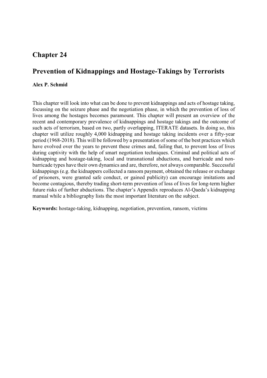 Chapter 24 Prevention of Kidnappings and Hostage-Takings by Terrorists