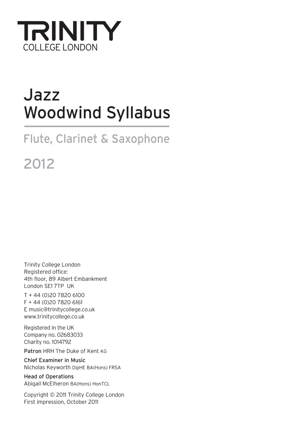Jazz Woodwind Syllabus Flute, Clarinet & Saxophone 2012