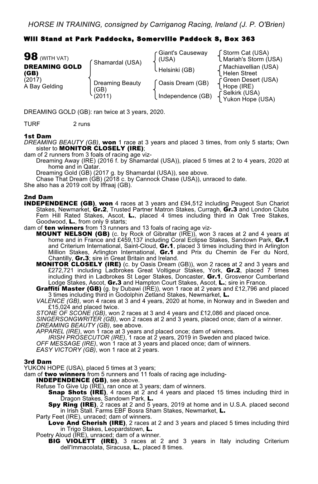 HORSE in TRAINING, Consigned by Carriganog Racing, Ireland (J