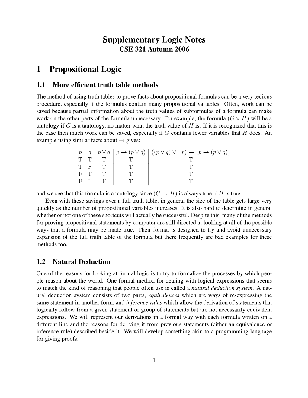 Supplementary Logic Notes 1 Propositional Logic