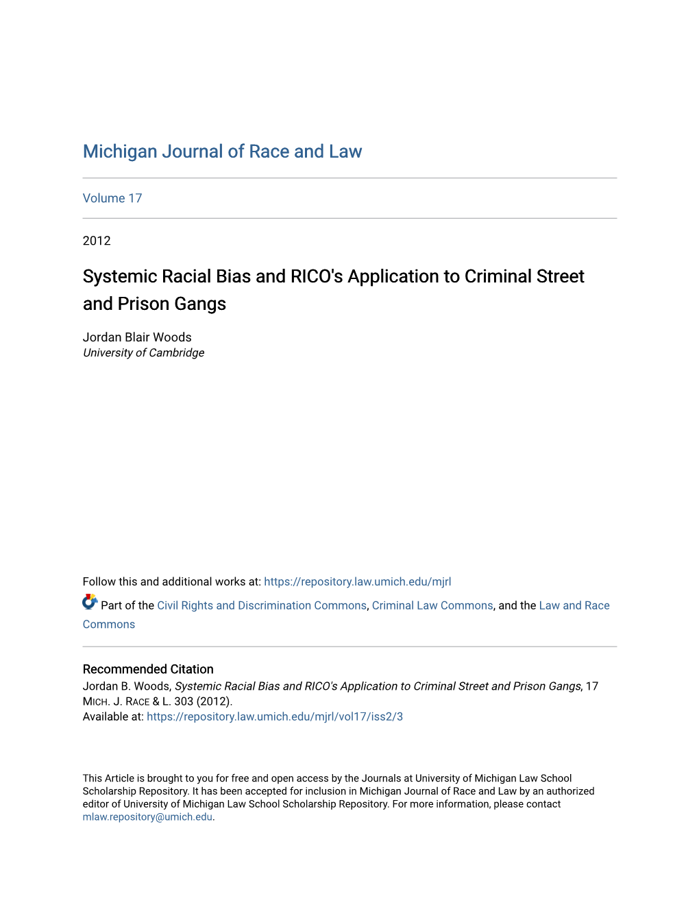 Systemic Racial Bias and RICO's Application to Criminal Street and Prison Gangs