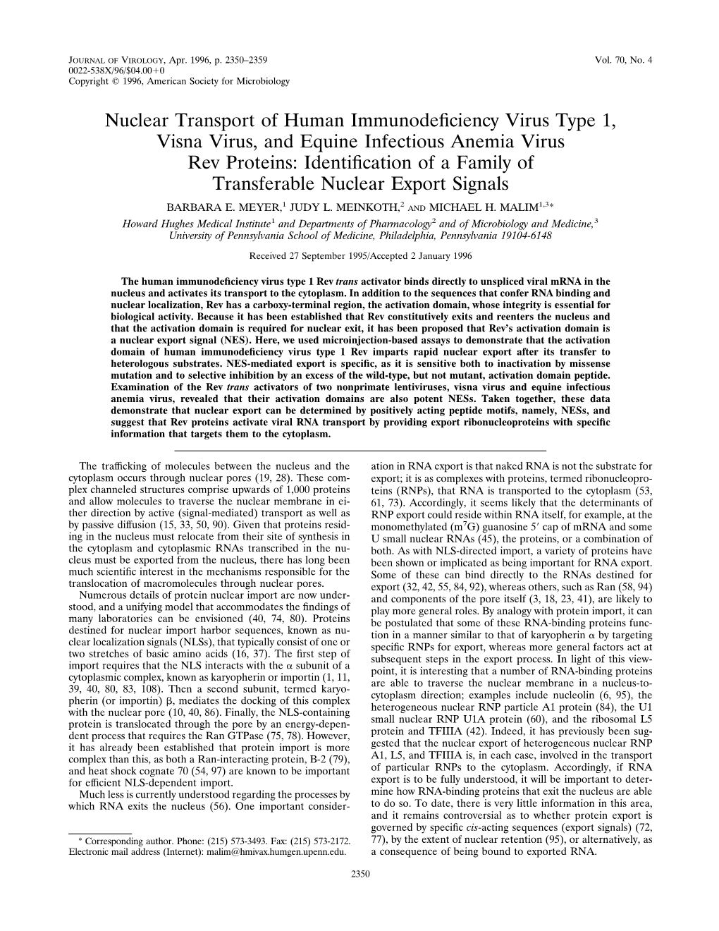 Nuclear Transport of Human Immunodeficiency Virus