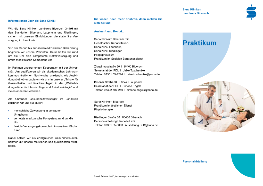 Praktikum Von Der Geburt Bis Zur Altersmedizinischen Behandlung Sana Klinik Laupheim, Begleiten Wir Unsere Patienten