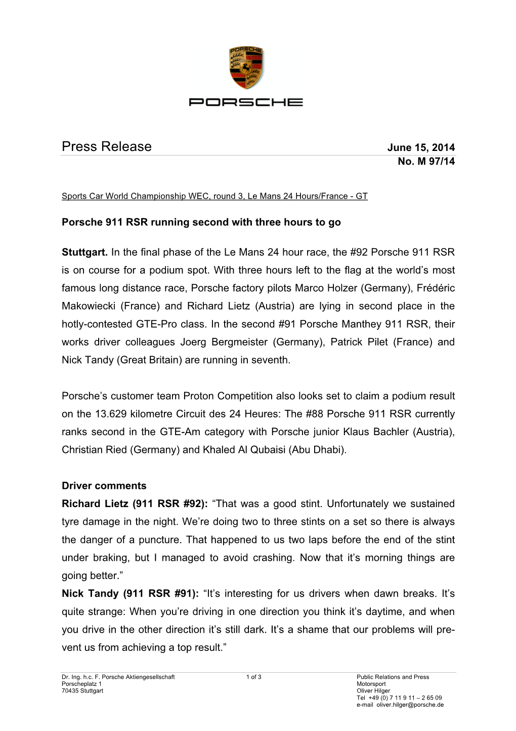 Press Release June 15, 2014 No