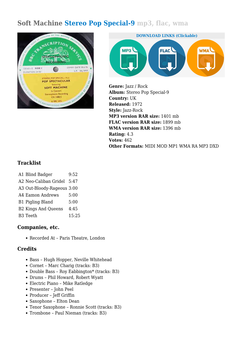 Soft Machine Stereo Pop Special-9 Mp3, Flac, Wma