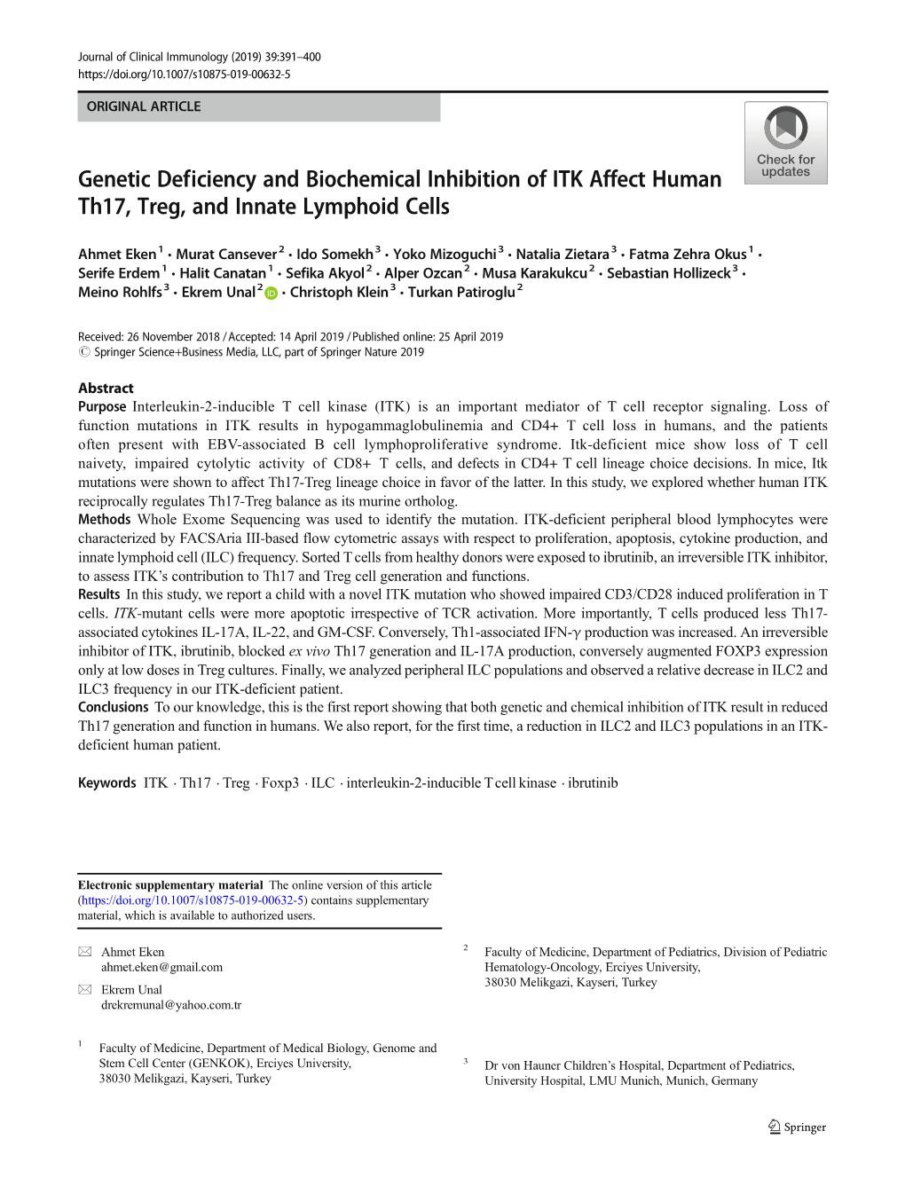 Genetic Deficiency and Biochemical Inhibition of ITK Affect Human Th17, Treg, and Innate Lymphoid Cells