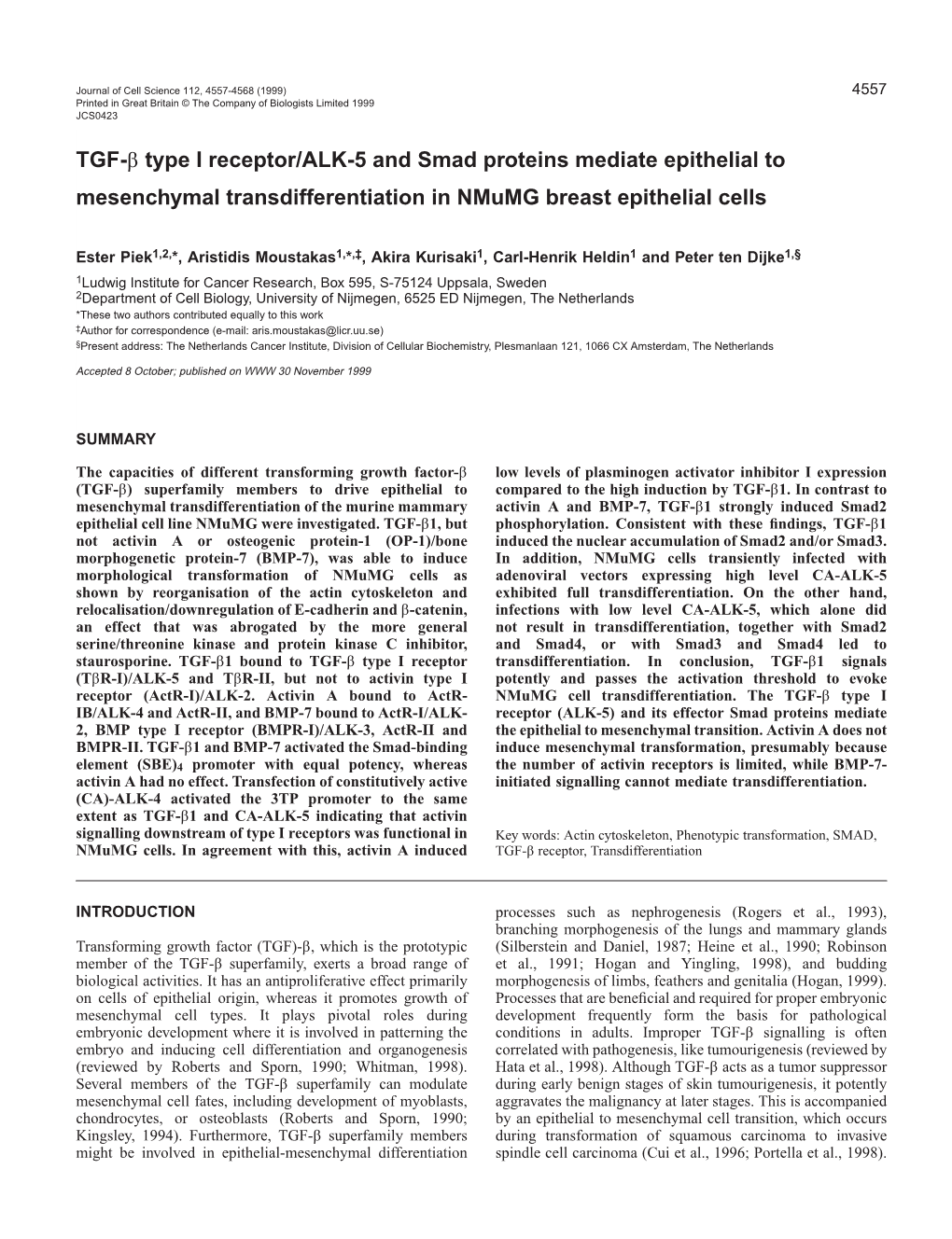 TGF-(Beta)-Signalling in Transdifferentiation