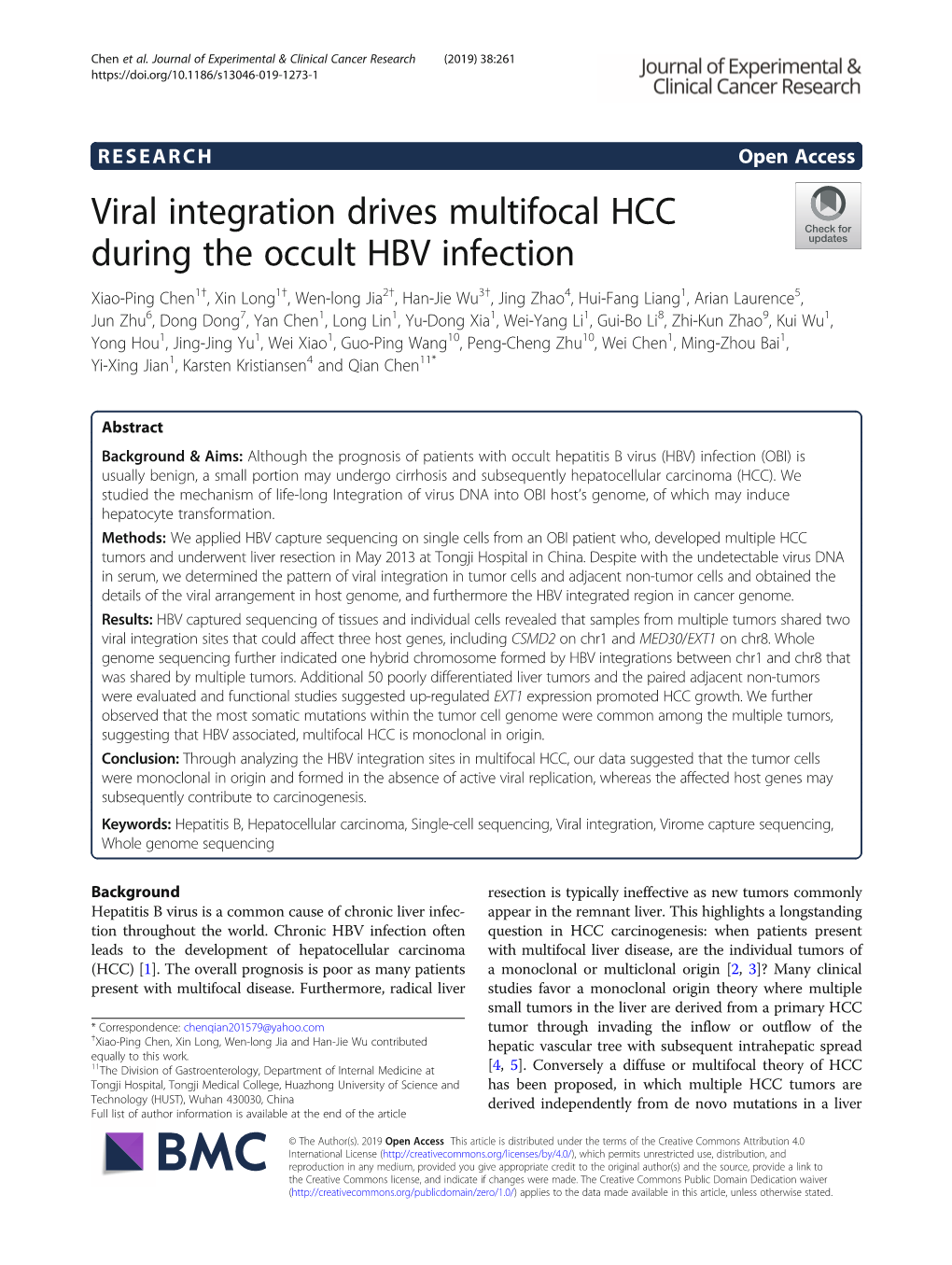 Viral Integration Drives Multifocal HCC During the Occult HBV Infection