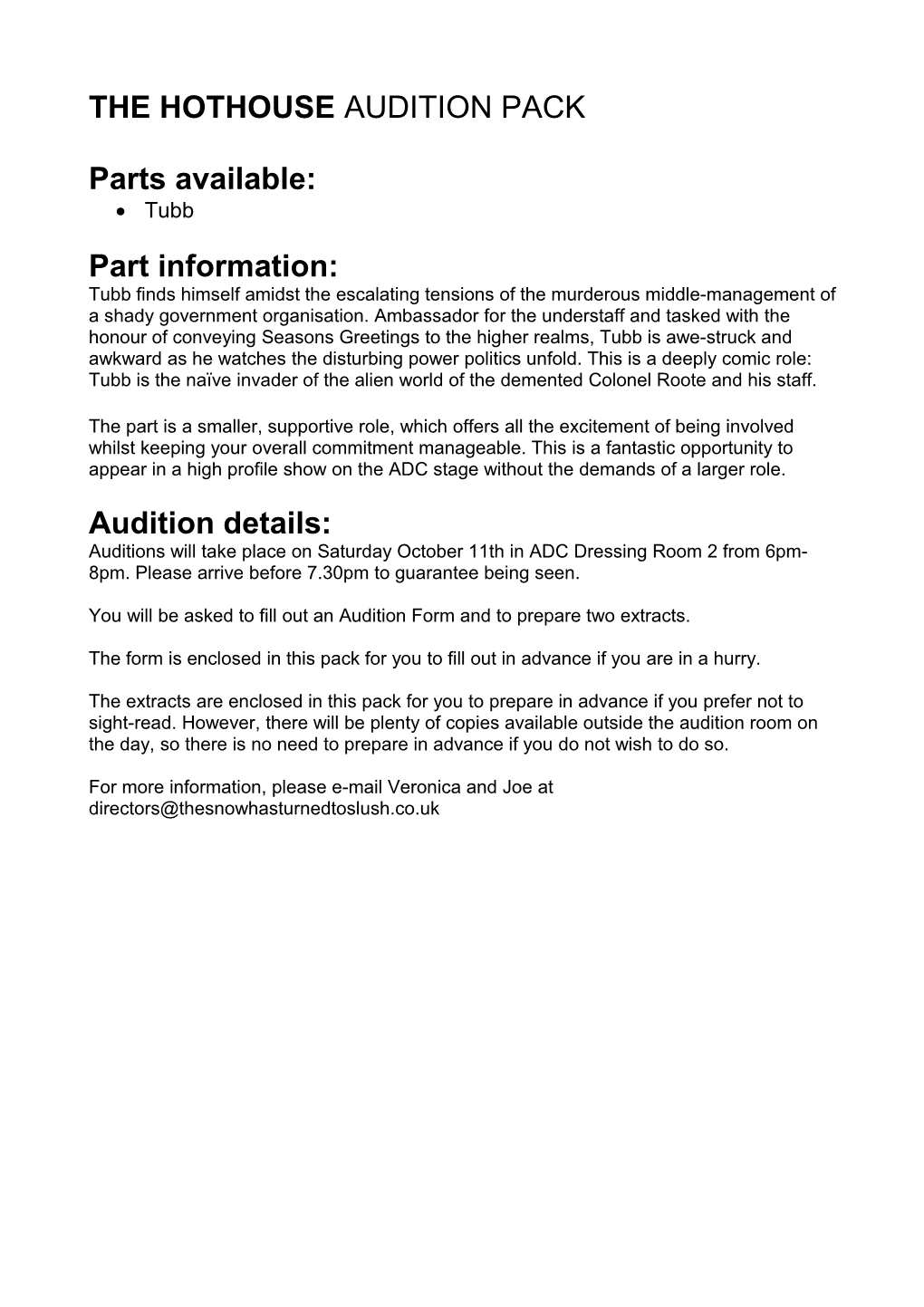 The Hothouse Audition Pack