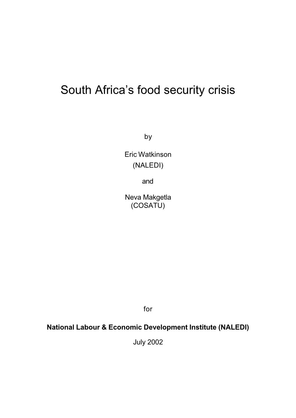 South Africa's Food Security Crisis