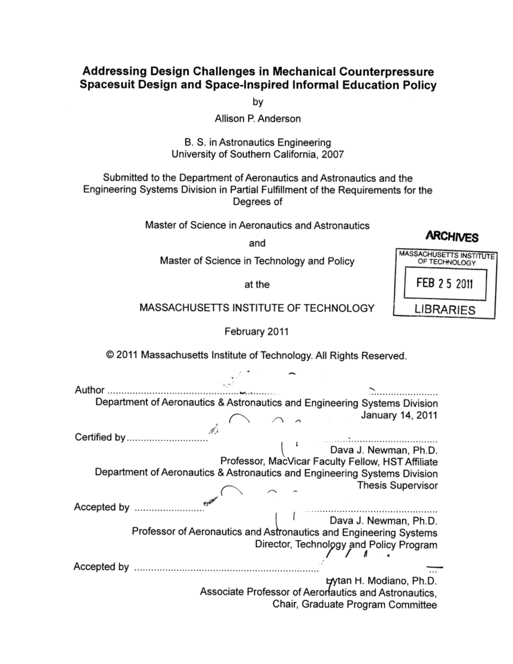 Addressing Design Challenges in Mechanical Counterpressure Spacesuit Design and Space-Inspired Informal Education Policy by Allison P.Anderson