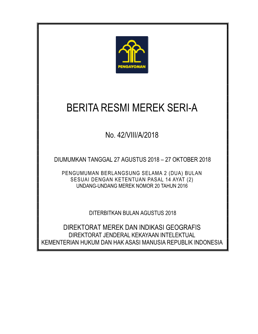 Berita Resmi Merek No. 42/VIII/A/2018