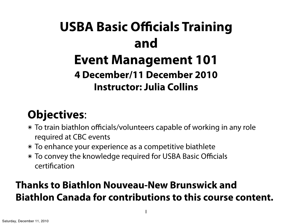 USBA Basic Officials Training and Event