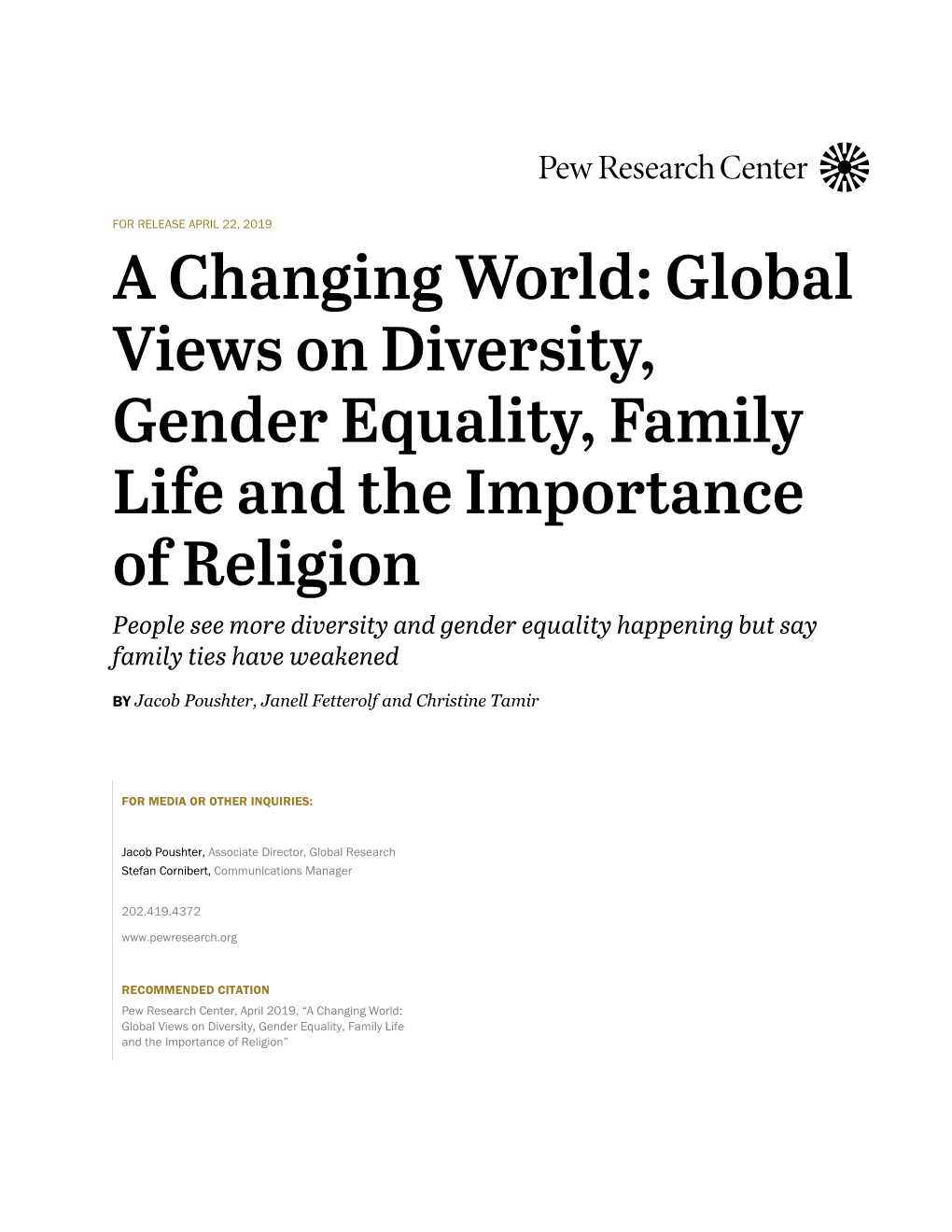 A Changing World: Global Views on Diversity, Gender Equality, Family