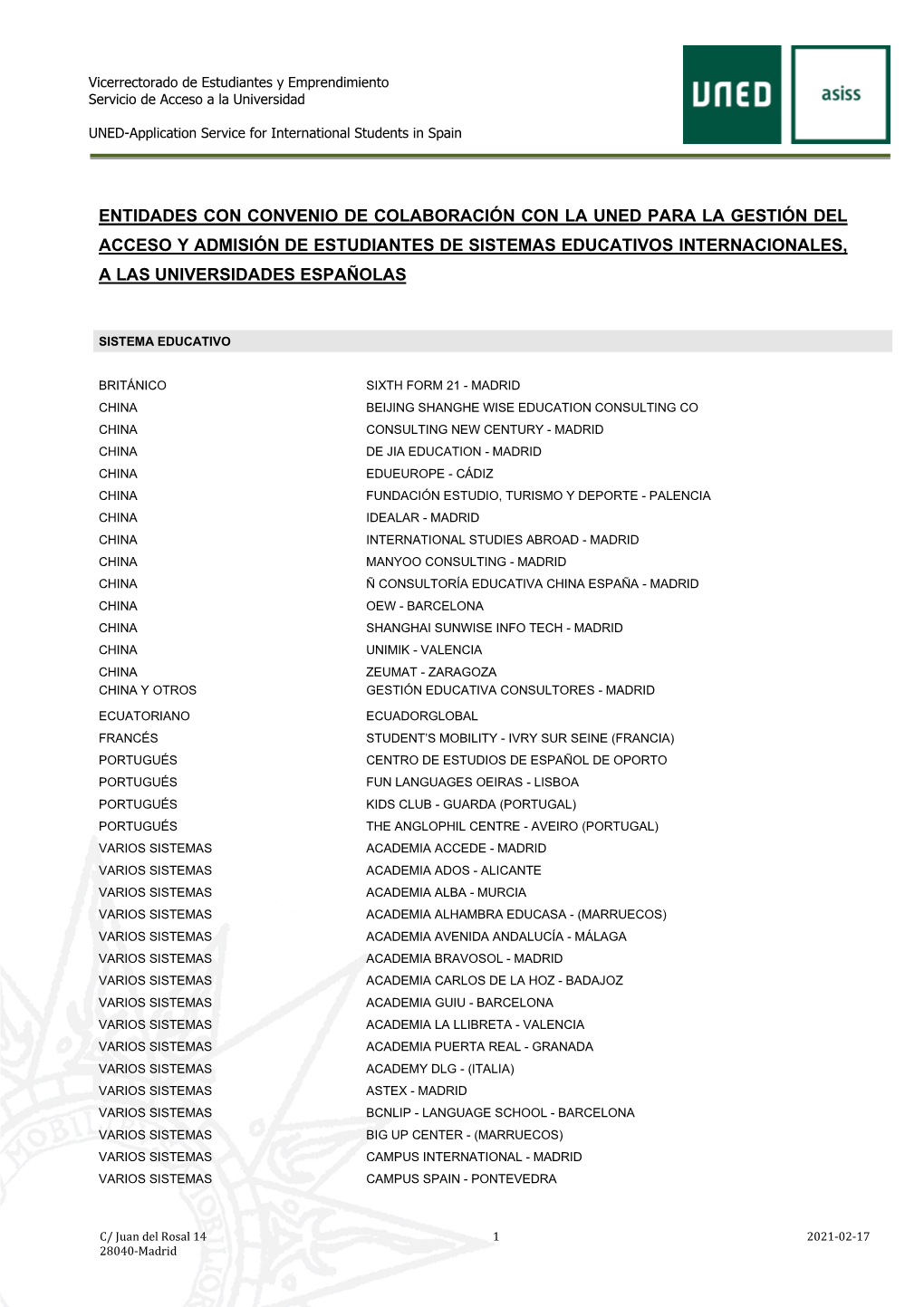 Entidades Con Convenio De Colaboración Con La Uned