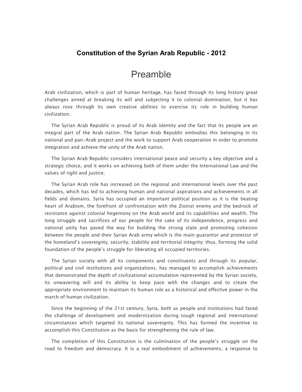 Constitution of the Syrian Arab Republic - 2012
