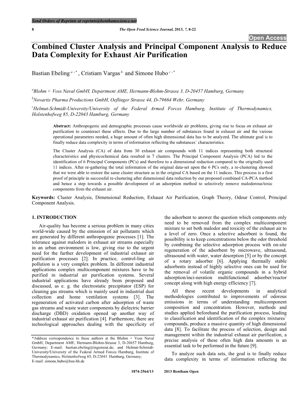 Combined Cluster Analysis and Principal Component Analysis to Reduce Data Complexity for Exhaust Air Purification