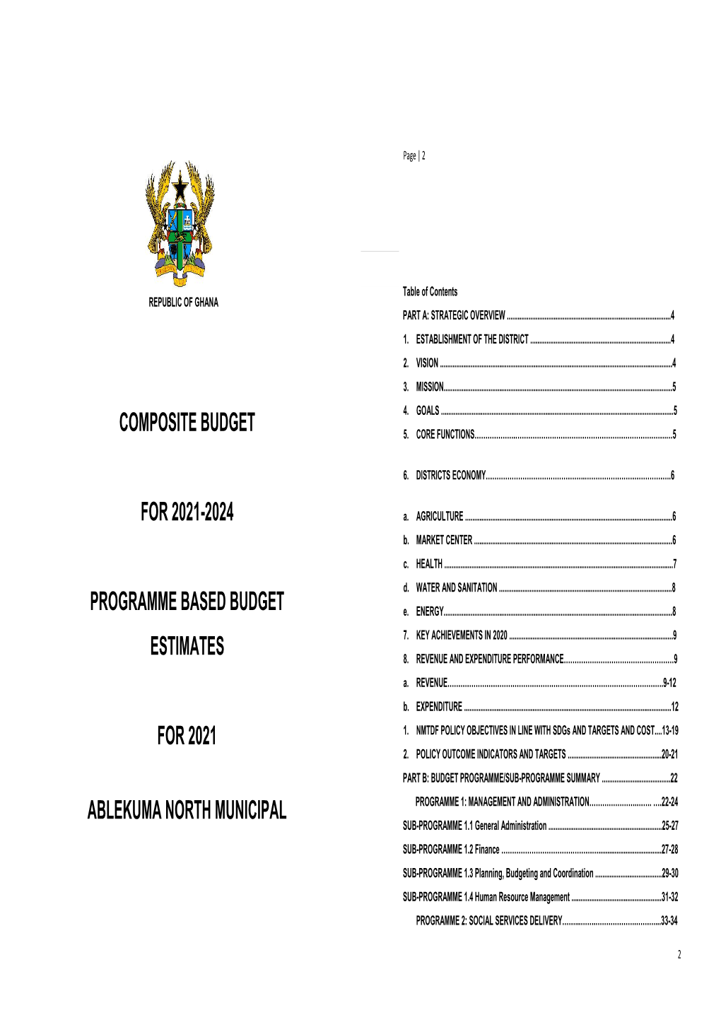 Ablekuma North Municipal Programme 1: Management and Administration………………….……