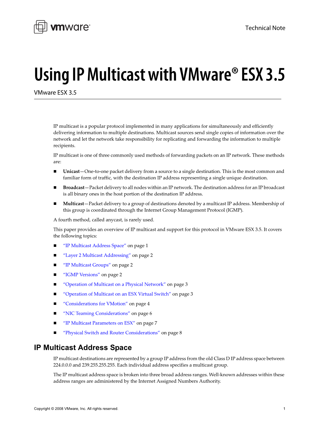 Using IP Multicast with Vmware ESX