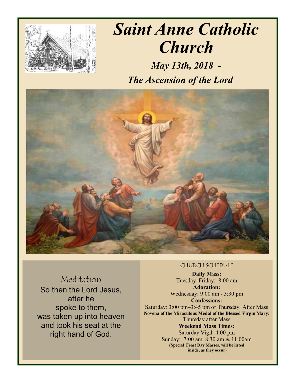 Saint Anne Catholic Church May 13Th, 2018 - the Ascension of the Lord