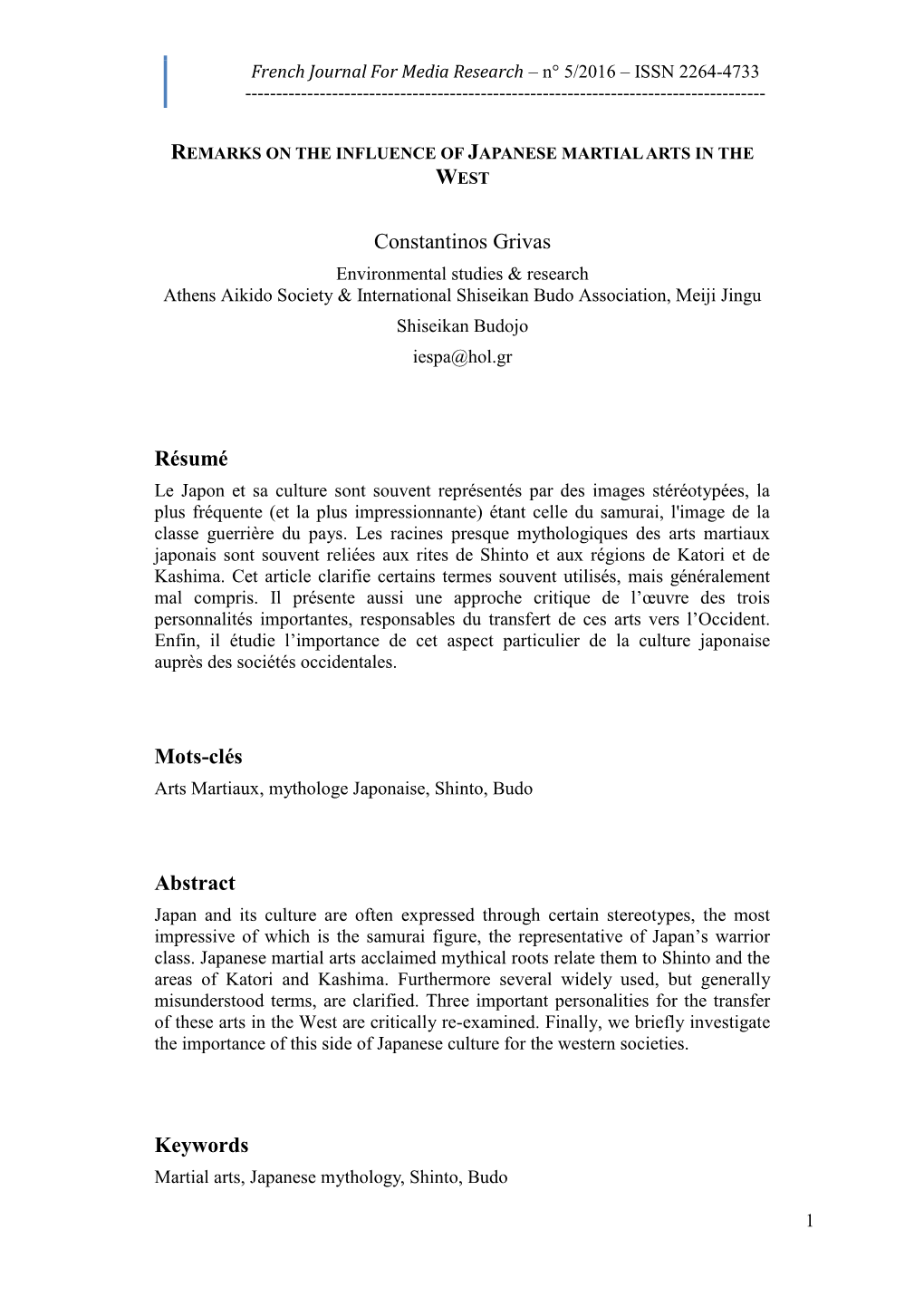 Constantinos Grivas Résumé Mots-Clés Abstract Keywords