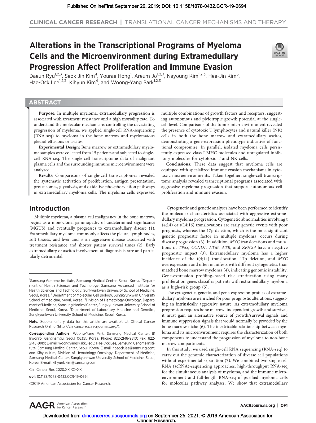 Alterations in the Transcriptional Programs of Myeloma Cells and The