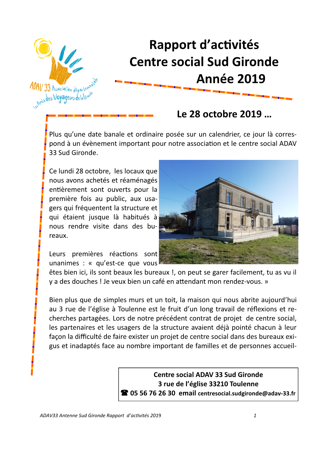 Rapport D'activités Centre Social Sud Gironde Année 2019