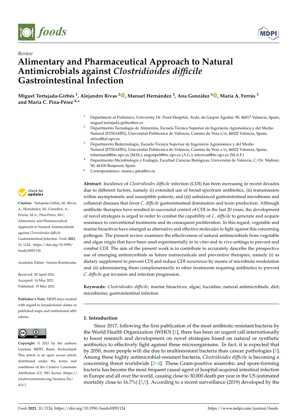 Alimentary and Pharmaceutical Approach to Natural Antimicrobials Against Clostridioides Difﬁcile Gastrointestinal Infection