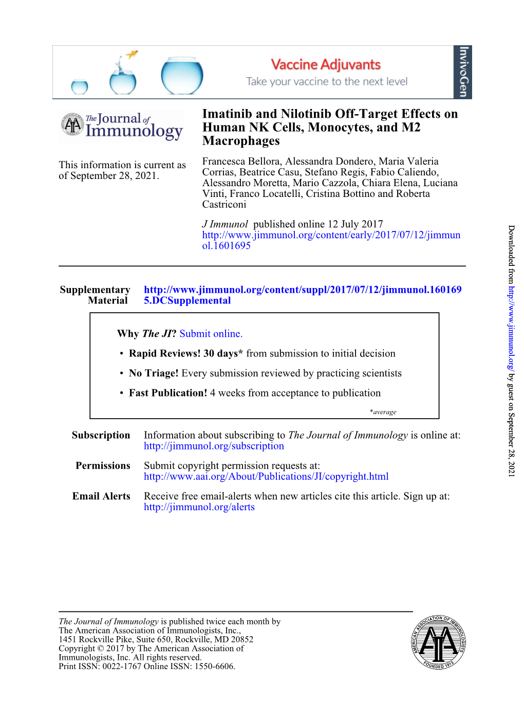 Imatinib and Nilotinib Off-Target Effects on Human NK Cells, Monocytes, and M2 Macrophages