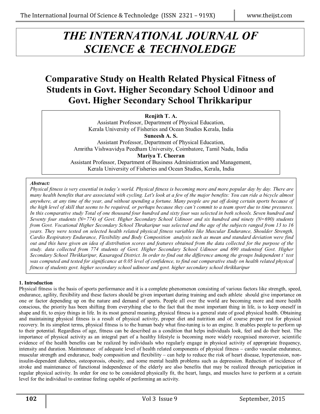 The International Journal of Science & Technoledge