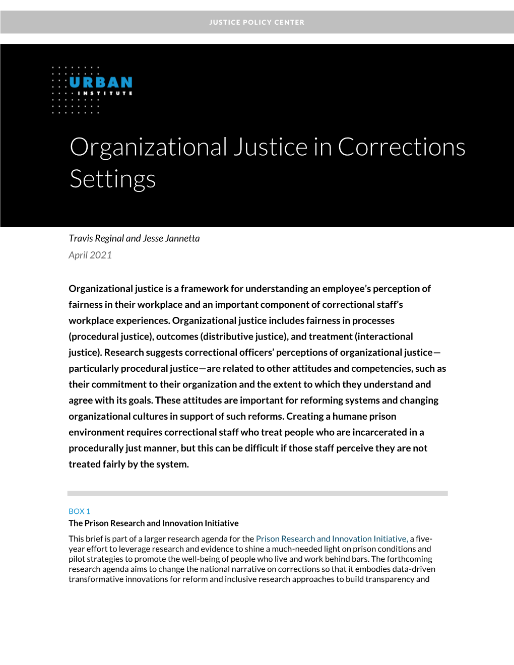 Organizational Justice in Corrections Settings