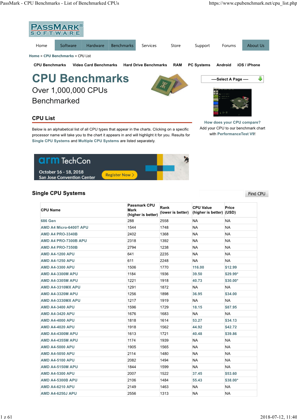 CPU Benchmarks - List of Benchmarked Cpus