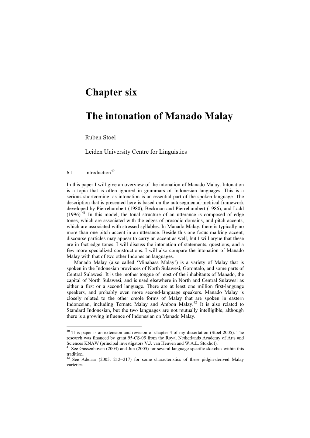 Chapter Six the Intonation of Manado Malay